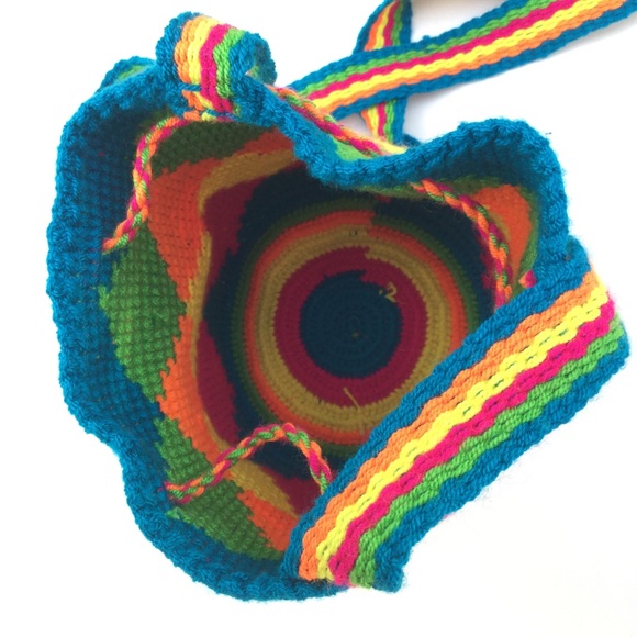 Boho Colorful Woven Side Bucket Bag Rainbow - Picture 4 of 6